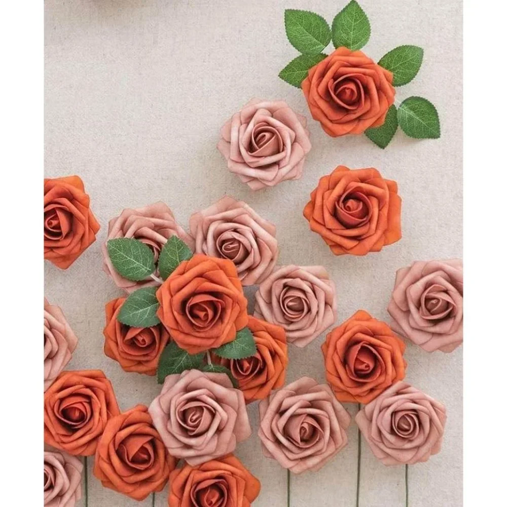 25 Count Burnt Orange & Warm Taupe Roses Wedding Bouquet Flowers Centerpiece
